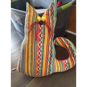 BIG STUFF by Carol Van Hook Cat Pillow Plush Colorful Striped Decor - Picture 1 of 4