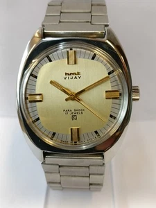 HMT VIJAY 17J WINDING GOLD & GRAY DIAL 0231 INDIA MEN'S WORKING CONDITION - Picture 1 of 21