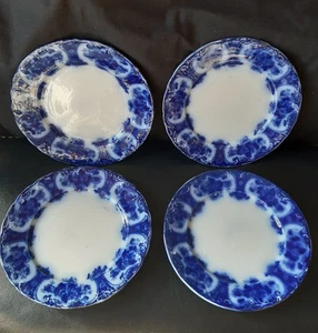 Antique Flow Blue Transferware Dinner Plate X4 in the Regent Pattern 25cm - Picture 1 of 6