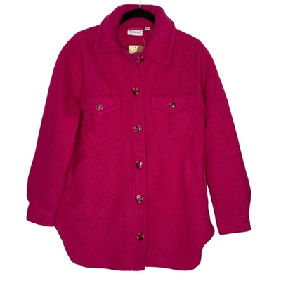 Evereve M Vibrant Pink Boucle Shacket Shirt Jacket M NEW Button Front Bold - Image 1 of 4