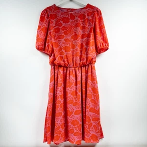 Ann Taylor Damen Midikleid kleine Blumen Puffärmel rosa rot Gummibund - Bild 1 von 7