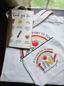 Teachers Gift Set It's A Good Day To Teach Tiny Humans  Tote Bag Zipper Bag Card - Picture 1 of 6