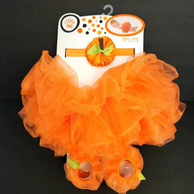 New 3Pc LITTLE ME Halloween Set 0-6mo Baby Girl Orange Tutu, Headband & Socks - Image 1 of 4