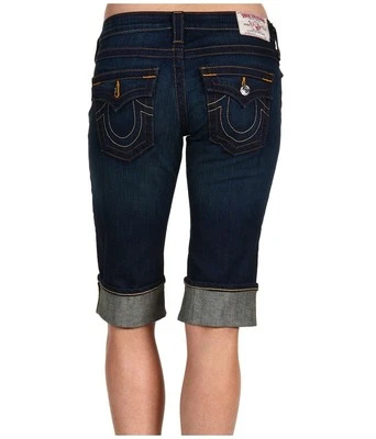 NEW $189 True Religion Jeans Sophie 24 x 14 Long Shorts Lowrise Cuff Hem Denims - Image 1 of 4