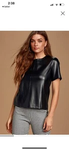 Lulus Chic Black Damen Top XS Vegan Leder Schwarz Reißverschluss Schwarz Elegant LESEN - Bild 1 von 13
