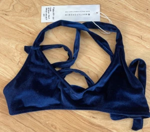 White Fox Swim Bikini Top Swimwear Navy Velvet Medium  - Picture 1 of 2