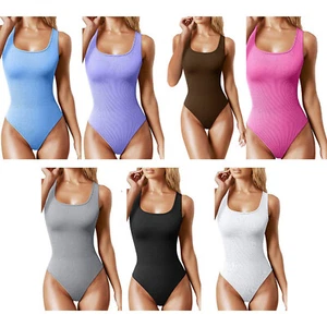Damen einteiliger Sport Body Overall einfarbig ärmellos U-Ausschnitt Trikot - Bild 1 von 51