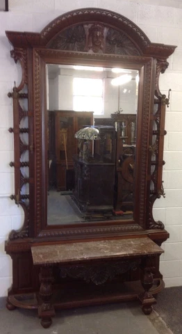 VICTORIAN WALNUT MARBLE TOP HALL MIRROR WITH JENNY LIND HEAD Cover