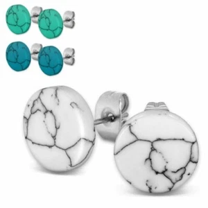 1 Pair Earrings Marbled White Blue Turquoise Marble Structure Round - Picture 1 of 4