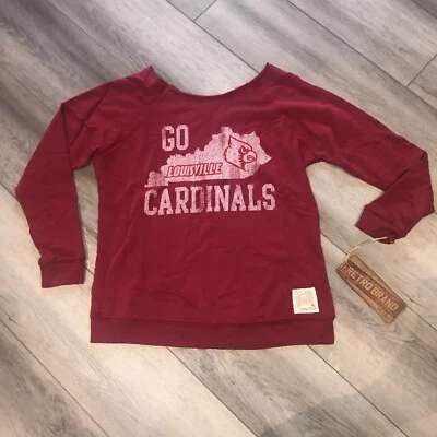 Original Retro Brand Louisville Cardinals Red Cut Raw Edge Neck Sweatshirt S NWT - Image 1 of 4