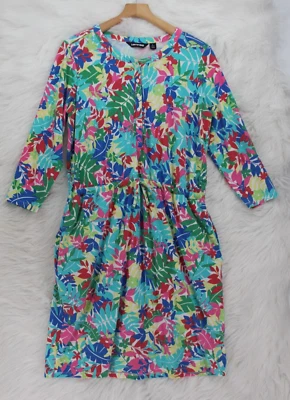Lands' End 女式叶子花卉 3/4 袖休闲礼服口袋 L 14-16 #1311 — 第 1/4 张图片