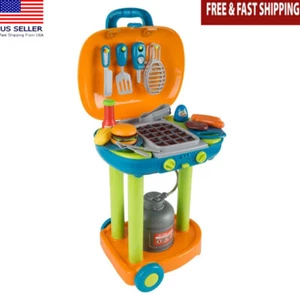 Kids BBQ Grill Toy Set Pretend Play Food Accessories Indoor Outdoor Fun New - Picture 1 of 7