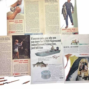 Fishing Print Ads Vtg Garcia Conlon Rods, Stren DuPont Line Johnson Boat Motors - Picture 1 of 9