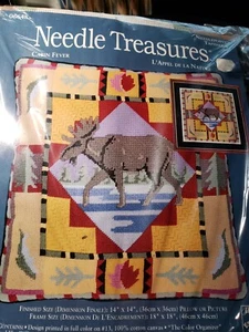 Needle Treasures JCA Needlepoint Kit Cabin Fever 6648 NEW Moose Leaves 14 X 14 - Picture 1 of 4