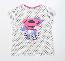 Supergirl Girls White Polka Dot Cotton Basic T-Shirt Size 7 Years Crew Neck Pull
