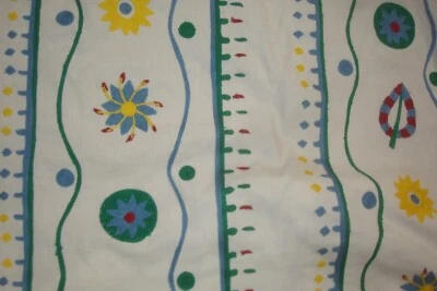 3+ yds Designer Fabric Crewel Embroidered Linen Border stripe Upholstery 115" - Image 1 of 4