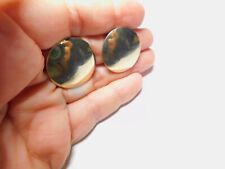 Signed Bergere Gold Tone Metal Disc Clip On Earrings Vintage