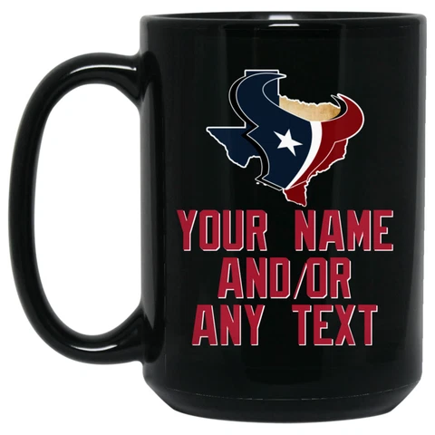 Custom Personalized Houston Texans State-Logo Black 15 oz Ceramic Coffee Mug Cup Cover