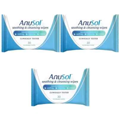 Anusol Soothing And Cleansing flushable and biodegradable 30 Wipes Pack 3