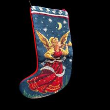 VINTAGE KATHA DIDDLE NEEDLEPOINT CHRISTMAS STOCKING “ Angel” WITH TAG