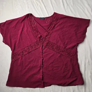 Zenobia Blouse Shirt Women 1XL lace short sleeve burgandy wine color - Picture 1 of 5