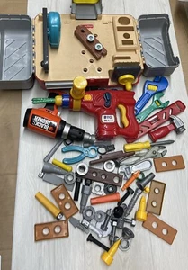 Vtg Fisher Price Power Workshop tool box w/ drill level Plus whats in Pictures - Picture 1 of 15