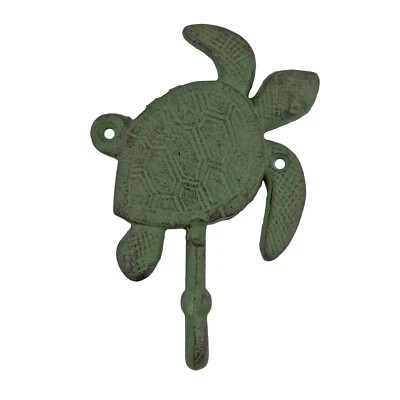 Green Sea Turtle Wall Hook Cast Iron Key Towel Coat Hanger Nautical Beach Decor - Image 1 of 4