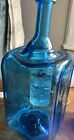 Vintage Hand Blown Blue Glass Bottle 11” Tall X 4.5” X 4” Unique & Collectible