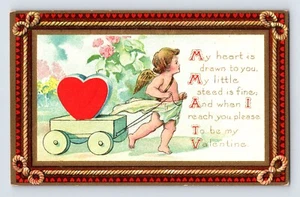 AK Valentinstag Amor Wagen Herz 1910er Jahre unbespielt geteilt hinten - Bild 1 von 2