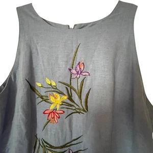 Ultra Dress Linen Embroidered Sleeveless Maxi Button Accent Zip Back Sz 14 - Picture 1 of 12