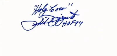 Phil Rizzuto Signed 3x5 inch thick Card NY Yankees Died 2007 HOF + Holy Cow insc - Image 1 of 2