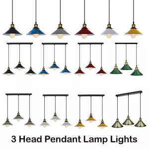 Industrial 3 Way Pendant Lights Ceiling Hanging Lights Metal Shade Fitting Lamps - Picture 1 of 56