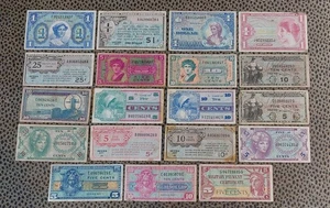 US Military Payment Certificate MPC Lot 19 DIFFERENT Note Types: $1 25c 10c 5c - Bild 1 von 2