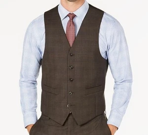 Michael Kors men Brown Classic Fit 5 Button Wool Plaid Dress Suit Vest 39R - Picture 1 of 2