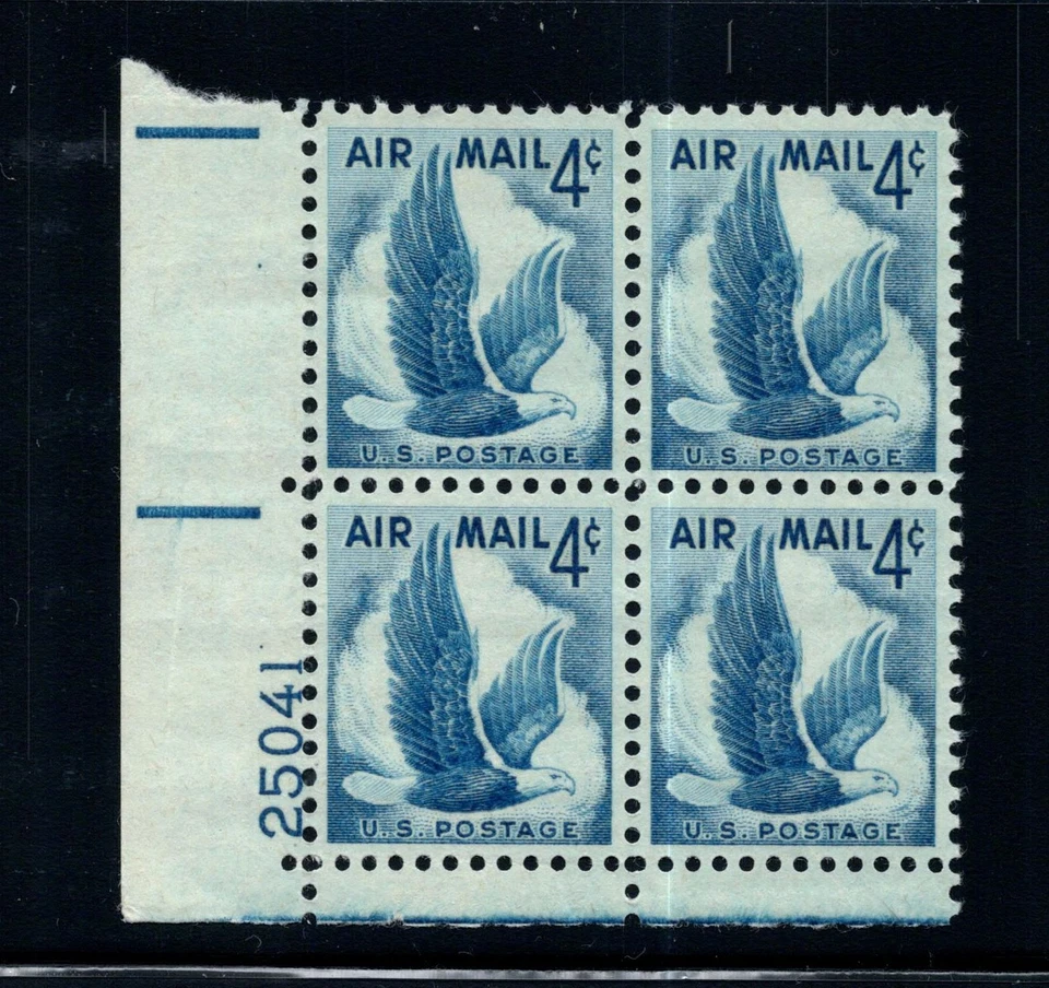 1954 Airmail eagle Sc C48 MNH 4c plate block with rare number per Durland $7 (F - Image 1 of 1
