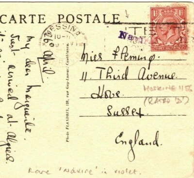 ITALY RARE PAQUEBOT *NAVIRE* VIOLET Messina Sicily GB KGV Usage MA863 - Image 1 of 4