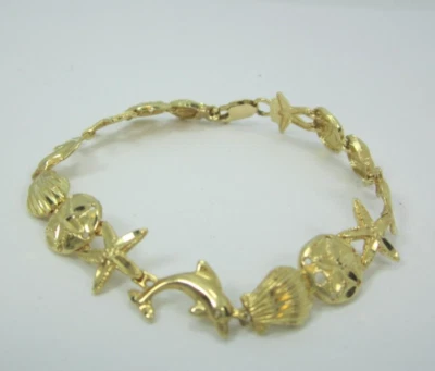 IMPRESIONANTE PULSERA UNISEX TEMÁTICA PLAYA ORO AMARILLO 14K (7,5") 10,8G Foto 1 de 4