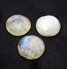 Cabines rondes naturelles non traitées pierre de lune arc-en-ciel blanche 24,60 carats 3 pièces