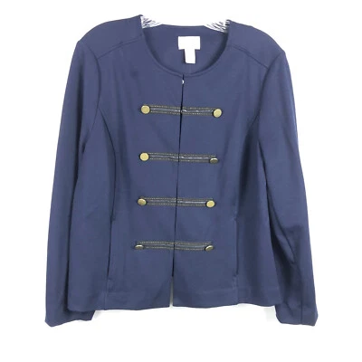 Chaqueta Militar Chico's 2 12 Azul Marino Dorado Botones Marinero Gancho Cierre Blazer Foto 1 de 4