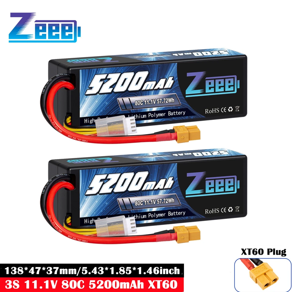 2x Zeee 3S 11.1V Lipo Akku 5200mAh 80C Hardcase XT60 Lipo für RC Auto Flugzeug - Bild 1 von 4