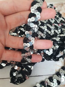 1m SCHWARZ SILBER Pailletten Zopf Borte Band Spitze Braut 20mm - Bild 1 von 2