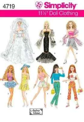 Simplicity Pattern 4719 Evening Clothes for 11 1/2" Fashion Doll such as Barbie - image 1 of 4