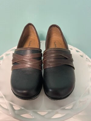 Zuecos Thom McAn Casper Talla 6 Negro Marrón Cuero Tacón de Cuña Zapatos S-300 Foto 1 de 4