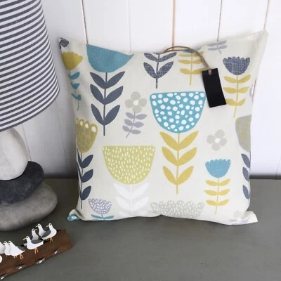 CUSHION COVER DUCK EGG BLUE  GREY YELLOW TEAL POPPY SEED POD FLOWER CHRISTMAS - Image 1 of 4