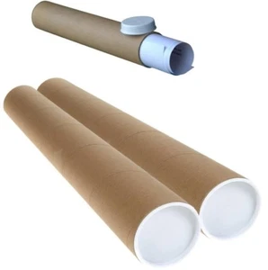 STRONG CARDBOARD POSTAL TUBES+PLASTIC END CAPS 76MM 3" 50mm 2" x A0 A1 A2 A3/A4 - Picture 1 of 1