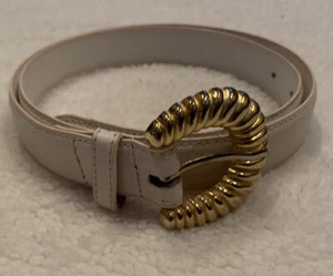 Vtg Ivory Leather Western Gold Buckle Cowgirl CROWN PACIFIC Belt 80s 90s Large - Picture 1 of 7