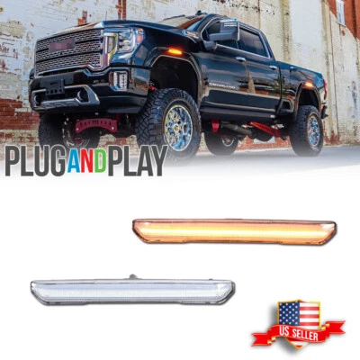 Прозрачный желтый светодиодный передний/задний габаритный фонарь для 20–24 GMC Sierra 2500 3500 2X - Изображение 1 из 4