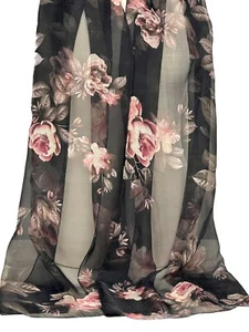 Bufanda de Seda Gasa Rosa Peonía Peonías Flores Floral Negro Pura Morera Seda - Imagen 1 de 6