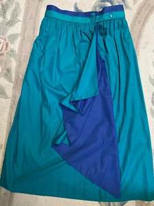 ESCADA VINTAGE MIDI SKIRT COTTON IN TEAL CASCDING SIDE RUFFLE IN BLUE 42 10-8 - Picture 1 of 13