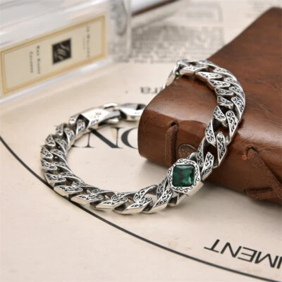 Brazalete de circonita cúbica de eslabones cubanos de plata esterlina 925 real de 9 mm para hombre de 7,8 pulgadas Foto 1 de 4